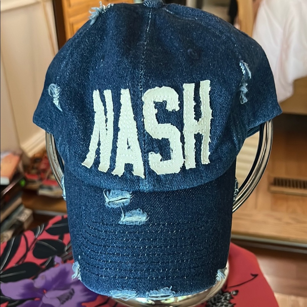 KBETHOS Distressed Denim Hat - Blue with White Lettering